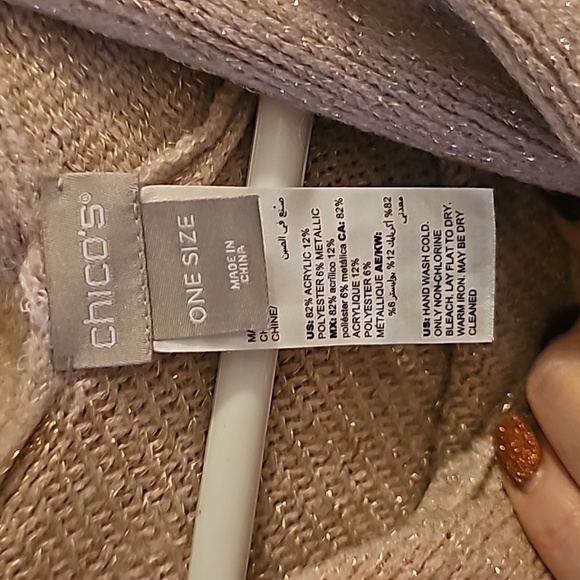 Chicos one size cozy cowl neck pink metallic poncho - Picture 4 of 5